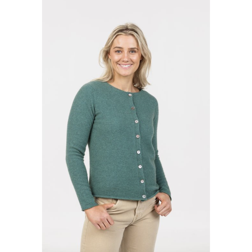 Native World - Merino & Possum Paua Shell Cardigan (NB872)Mist