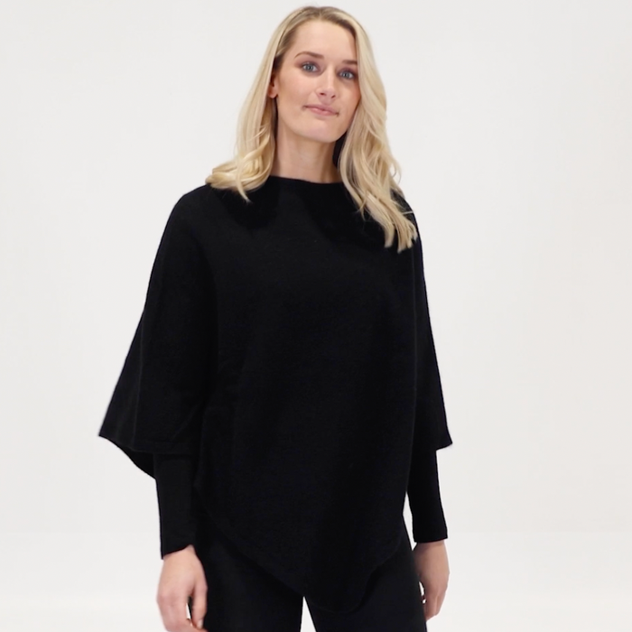 Native World - Merino & Possum Poncho (NB698)Black