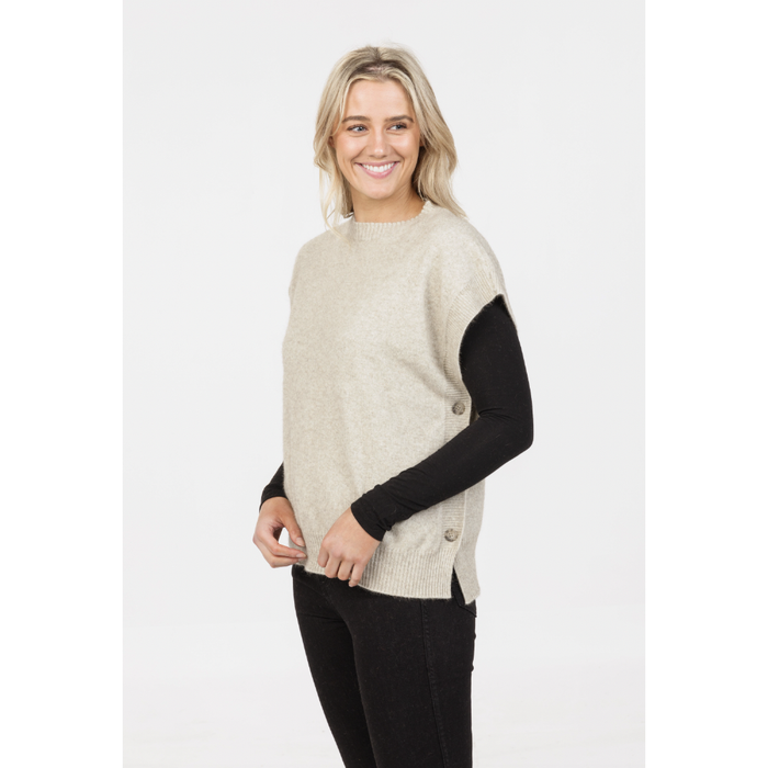 Native World - Merino & Possum Side Button Vest (NB887)Natural