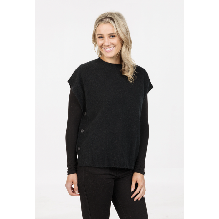 Native World - Merino & Possum Side Button Vest (NB887)Black