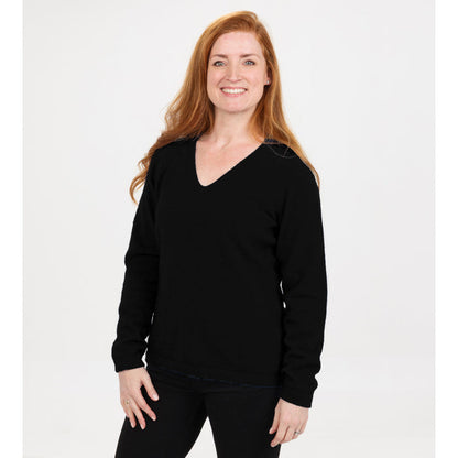 Native World - Merino & Possum Vee Plain Sweater (NB396) Black