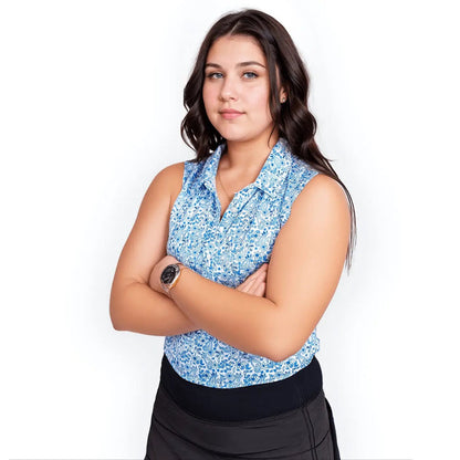 New 2Putt Women's Blue Paisley Sleeveless Golf Polo
