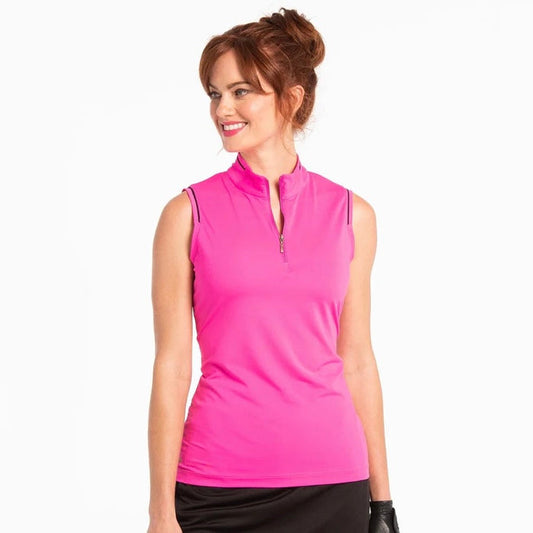 New EP NY Rosa Sleeveless Zip Mock Golf Polo MSP$80