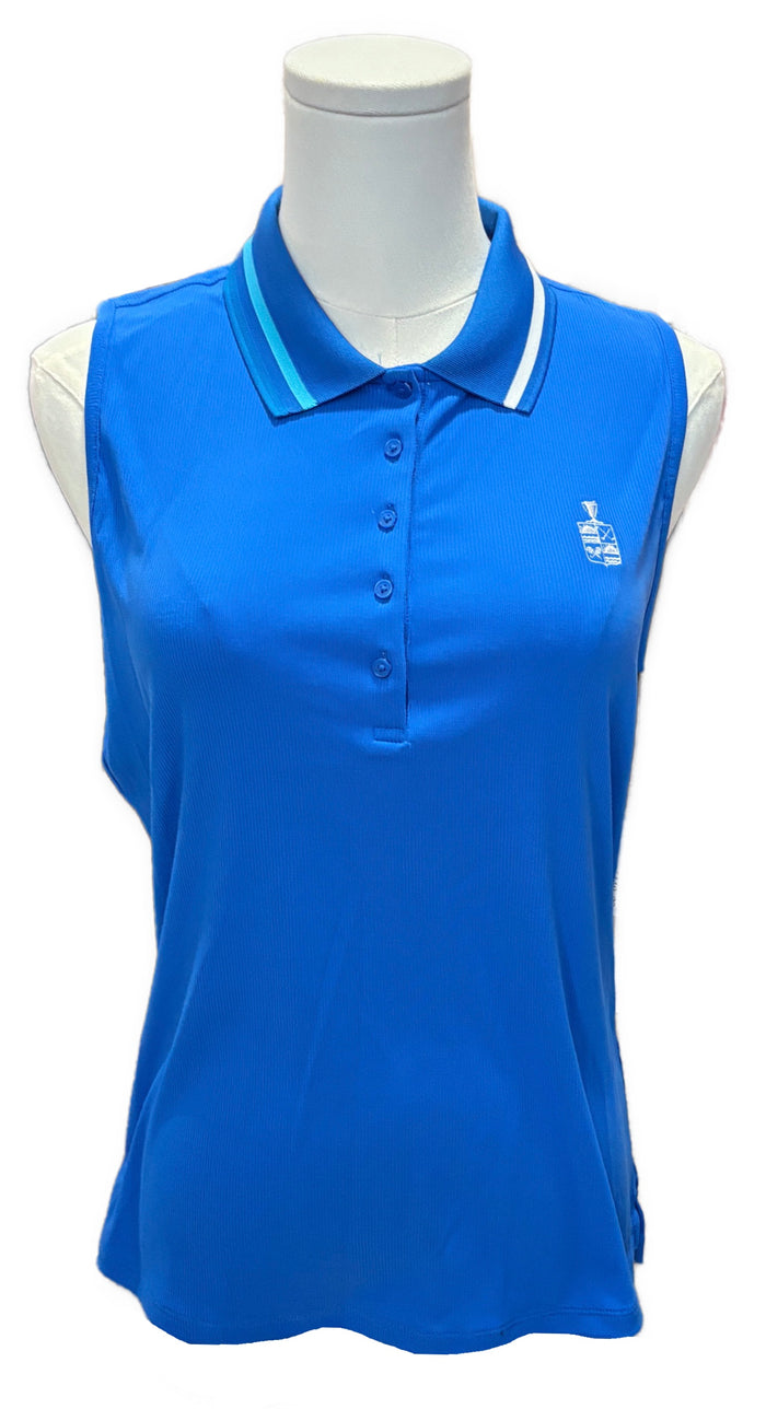 New G/Fore Women's Ribbed Tech Nylon Blue Sleeveless Golf Polo w/ Logo MSP$110
