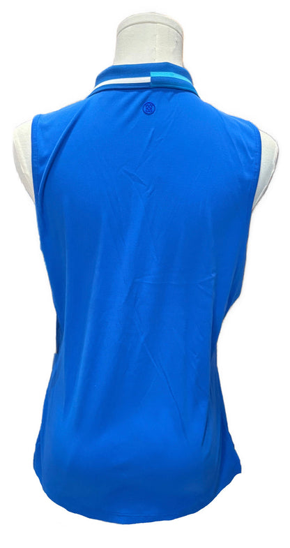 New G/Fore Women's Ribbed Tech Nylon Blue Sleeveless Golf Polo w/ Logo MSP$110