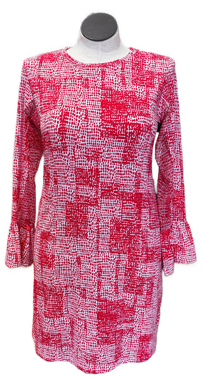 New Ibkul Crew Neck Dress w/ Bell Sleeve - Diane- Watermelon Size L MSP$118