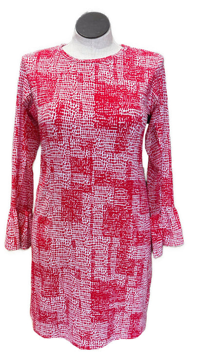 New Ibkul Crew Neck Dress w/ Bell Sleeve - Diane- Watermelon Size L MSP$118