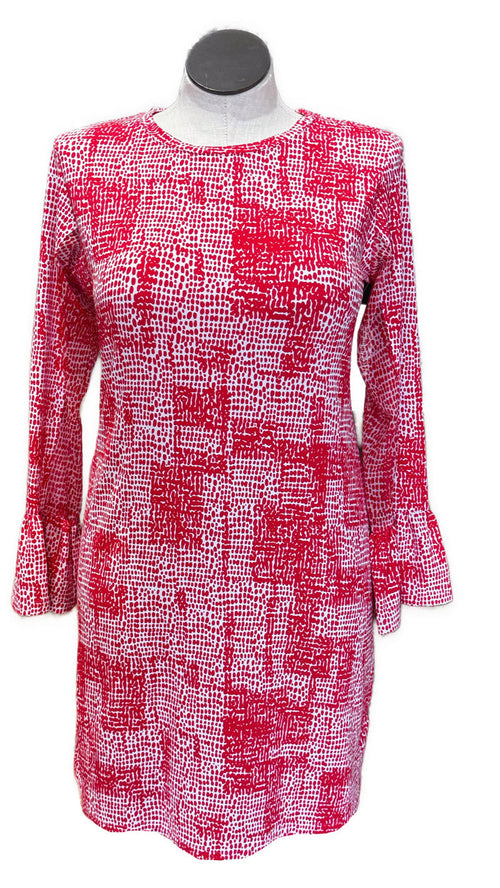 New Ibkul Crew Neck Dress w/ Bell Sleeve - Diane- Watermelon Size L MSP$118