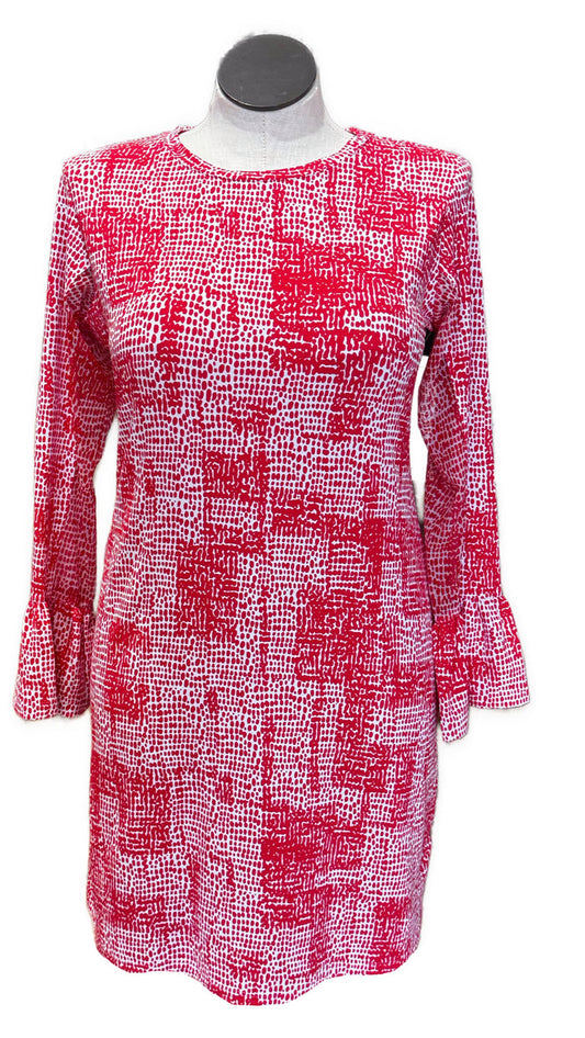 New Ibkul Crew Neck Dress w/ Bell Sleeve - Diane- Watermelon Size L MSP$118