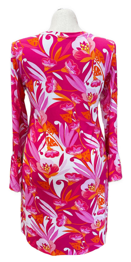 New Ibkul Crew Neck Dress w/ Bell Sleeves - Caroline Pink Combo MSP$118