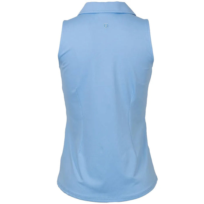 New Jofit Women's Johnny Collar Cutaway Sleeveless Polo - Vista Blue MSP$98
