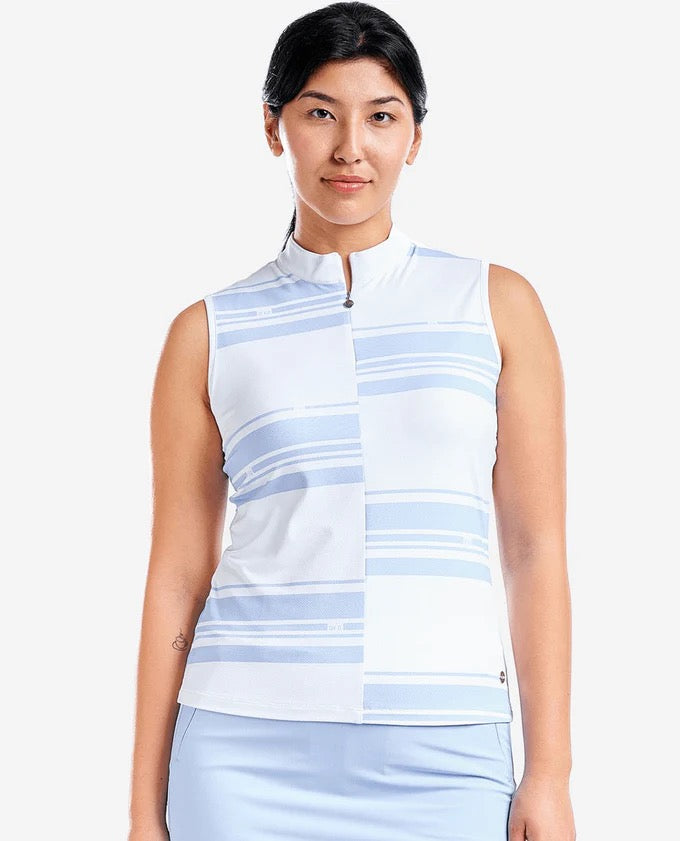 New Nivo Sport Victoria Sleeveless Golf Polo - Gentle Blue Size M MSP$80