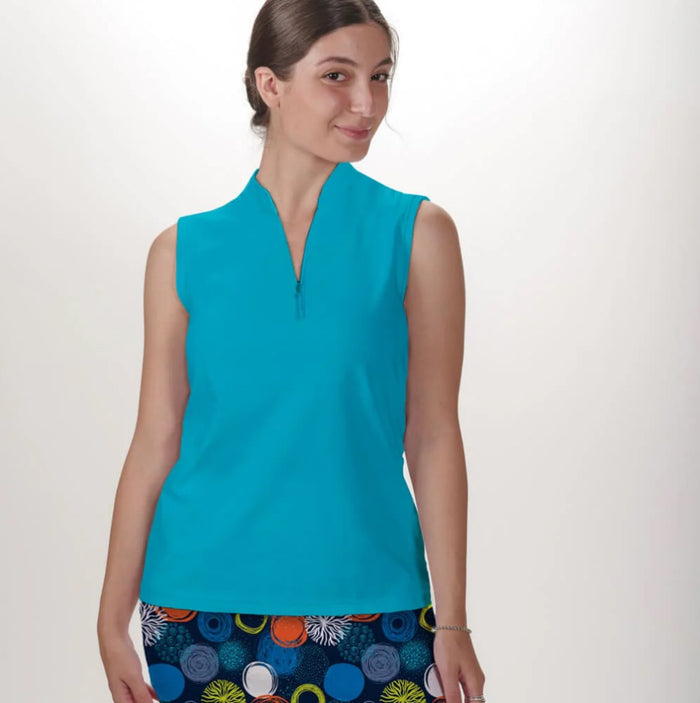 New Skort Obsession Women's Aqua Sleeveless Quarter Zip Top