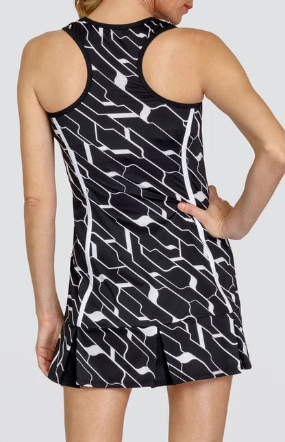 New Tail Activewear Kalindi 32' Tennis Dress - Cascade Geo Onyx MSP$87