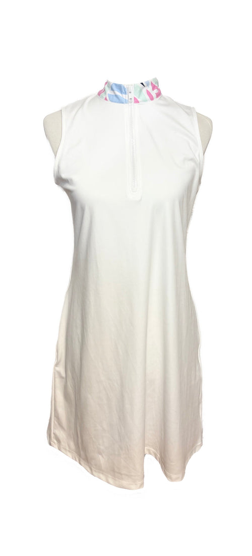 New Tommy Bahama White Sleeveless Golf Dress w/ Print Collar Size M MSP$98