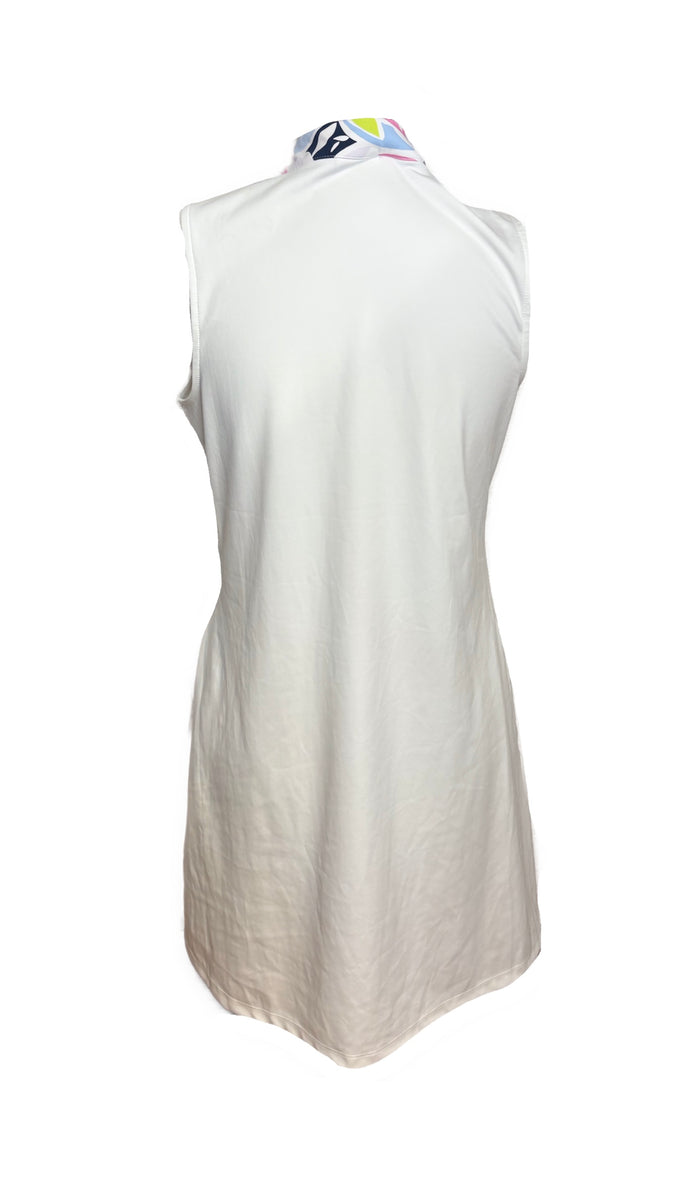New Tommy Bahama White Sleeveless Golf Dress w/ Print Collar Size M MSP$98