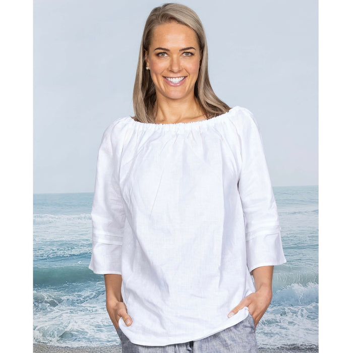 Noble Wilde - Linen Gathered Boat Neck Top