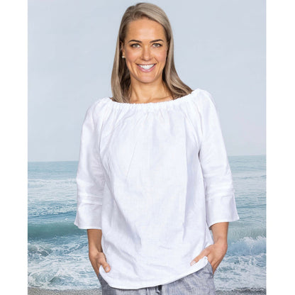 Noble Wilde - Linen Gathered Boat Neck Top