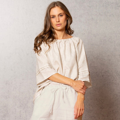 Linen Gathered Boat Neck Top (NWL3000)
