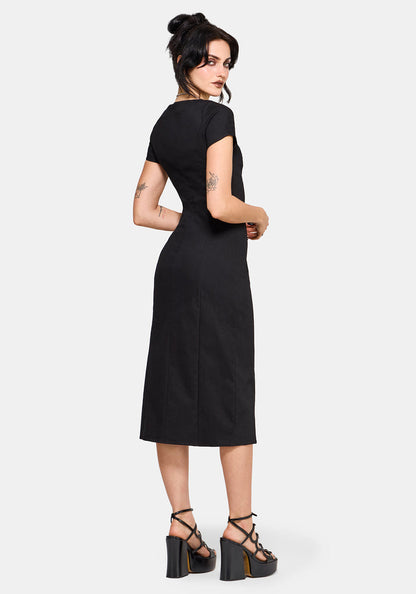 Opaline Asymmetric Neck Slash Short Sleeve Midi Dress