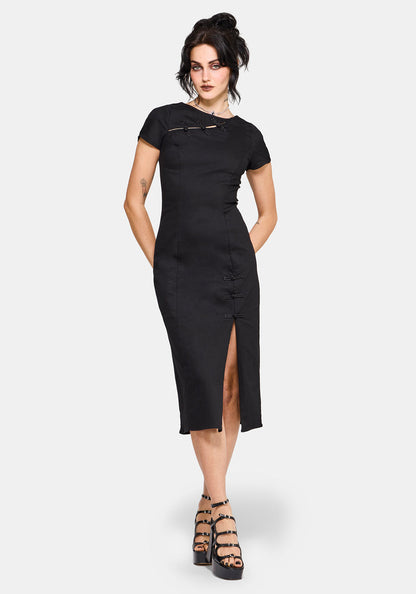 Opaline Asymmetric Neck Slash Short Sleeve Midi Dress