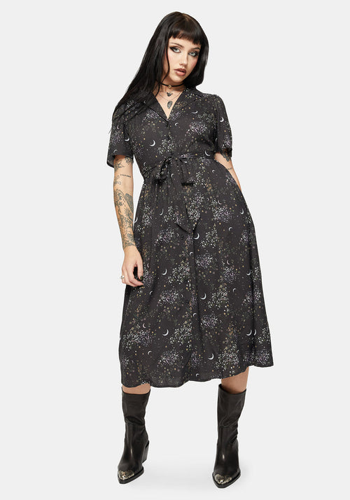 Peaseblossom Celestial Tie Back Midi Shirt Dress