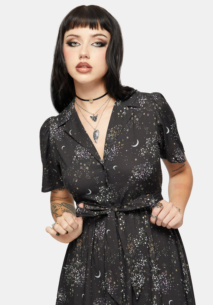 Peaseblossom Celestial Tie Back Midi Shirt Dress