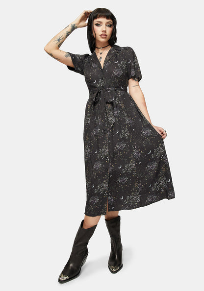 Peaseblossom Celestial Tie Back Midi Shirt Dress