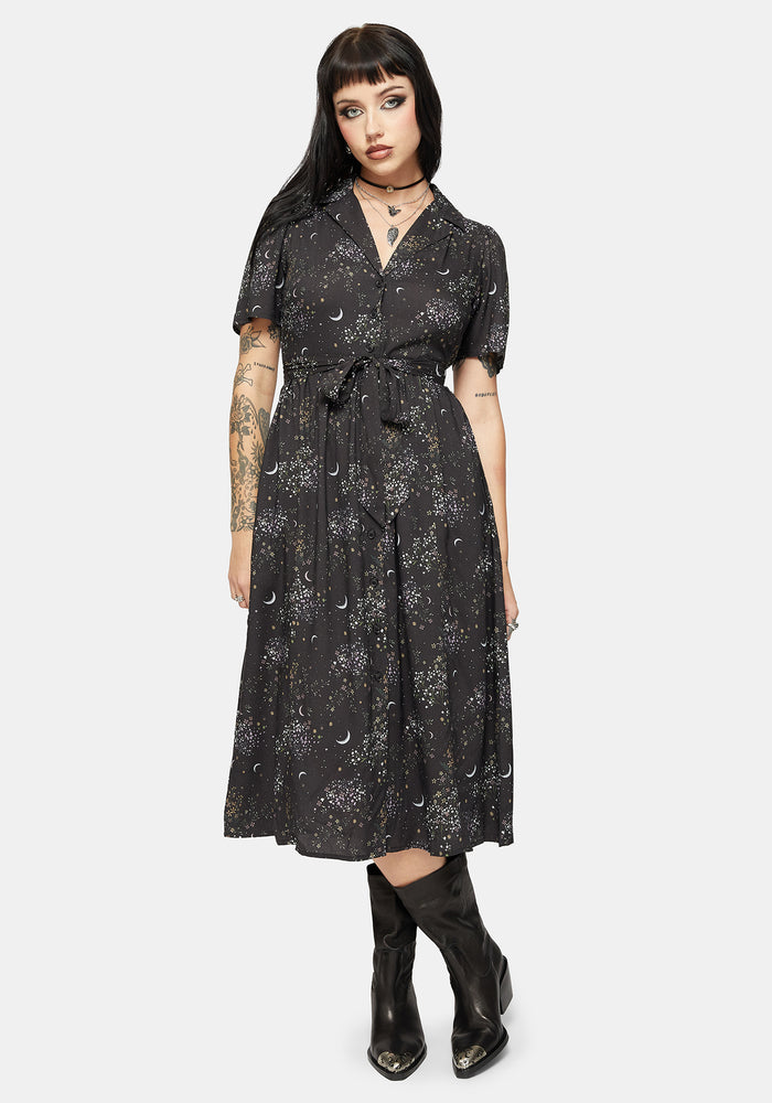 Peaseblossom Celestial Tie Back Midi Shirt Dress