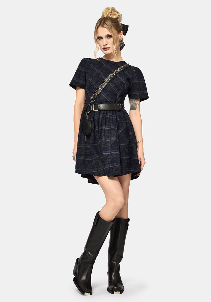 Plaith Blue Check Mini Smock Dress