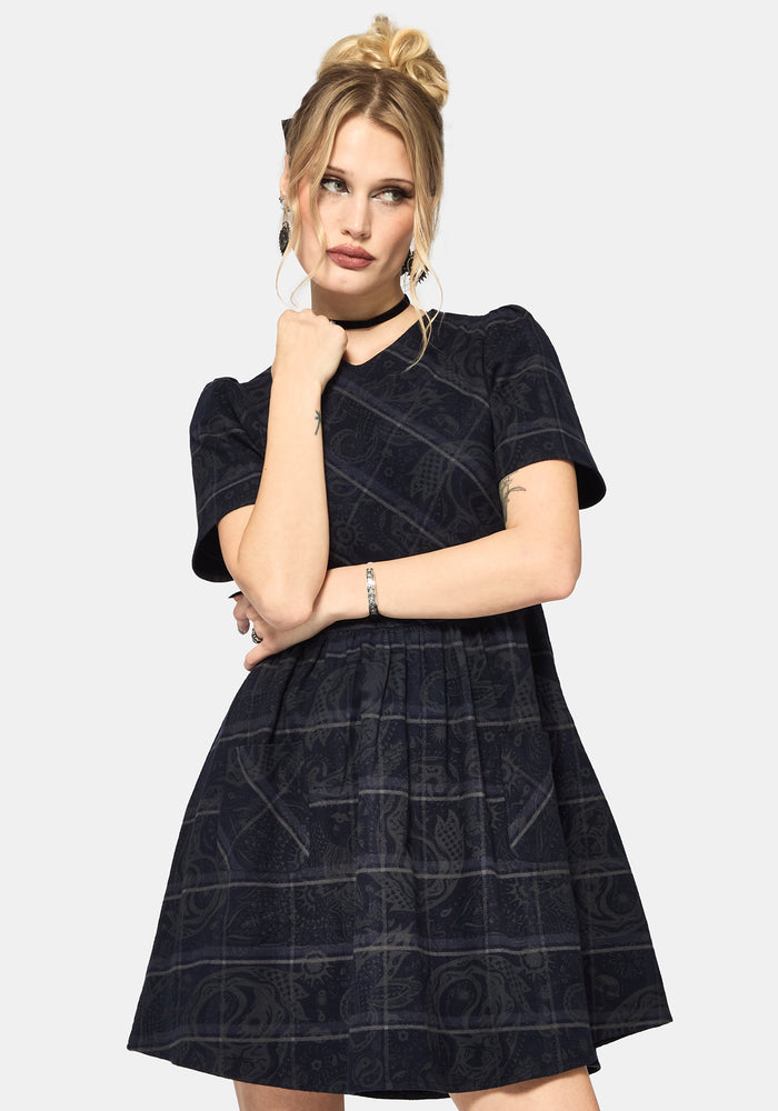 Plaith Blue Check Mini Smock Dress