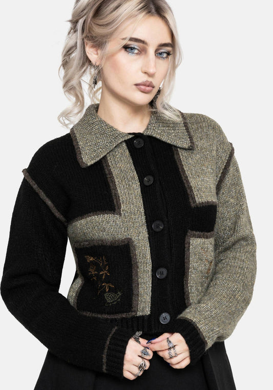 Polly Collared Patch Embroidered Knit Cardigan