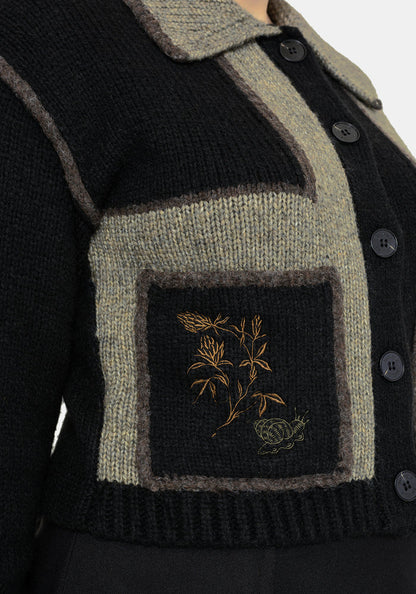 Polly Collared Patch Embroidered Knit Cardigan