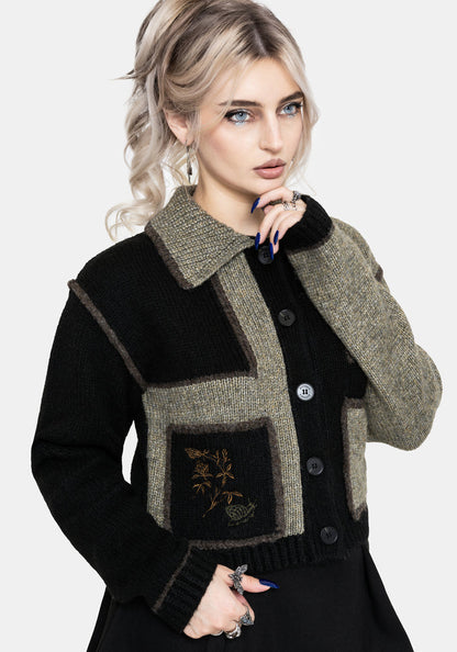 Polly Collared Patch Embroidered Knit Cardigan