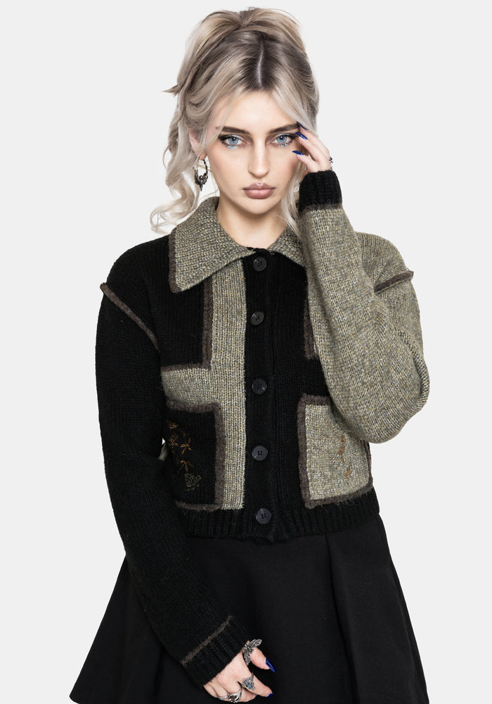 Polly Collared Patch Embroidered Knit Cardigan