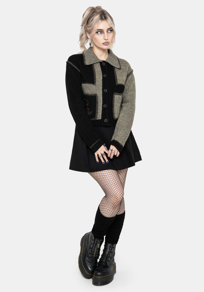 Polly Collared Patch Embroidered Knit Cardigan