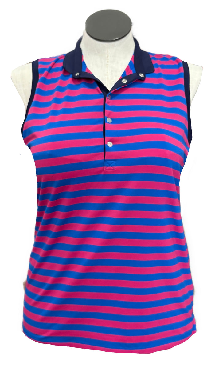 Ralph Lauren Magenta & Royal Striped Sleeveless Golf Top Size L