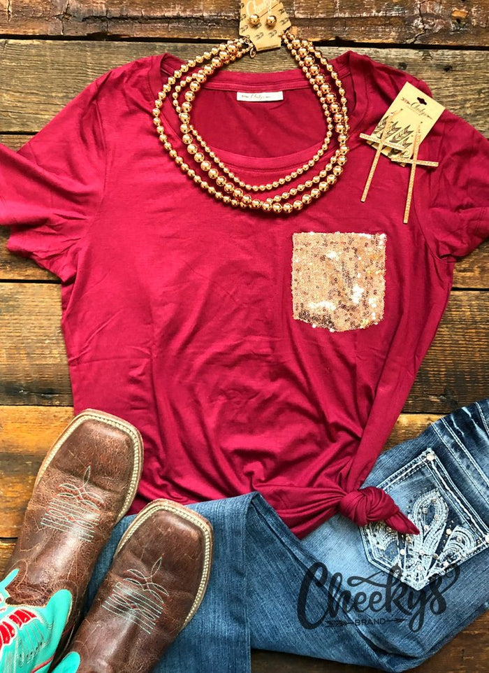 Raspberry Sequin tee