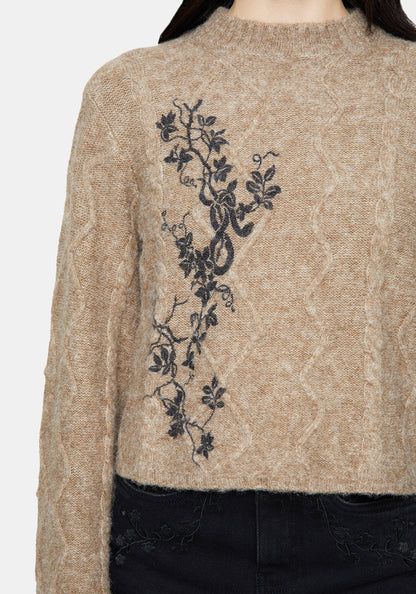 Ravelle Cotton Floral Printed Flare Cable Knit Jumper