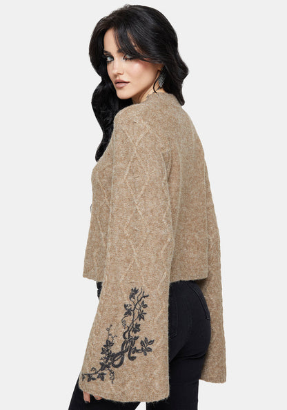 Ravelle Cotton Floral Printed Flare Cable Knit Jumper