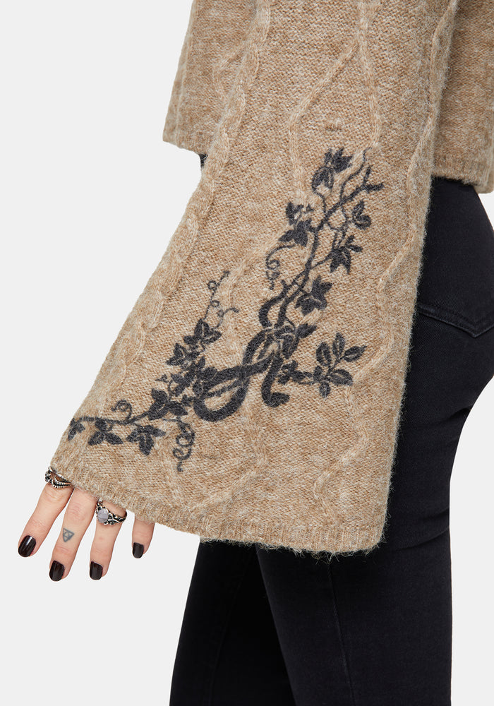 Ravelle Cotton Floral Printed Flare Cable Knit Jumper