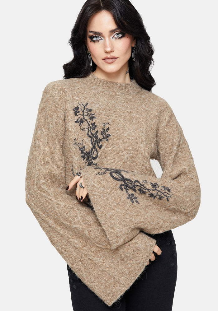 Ravelle Cotton Floral Printed Flare Cable Knit Jumper