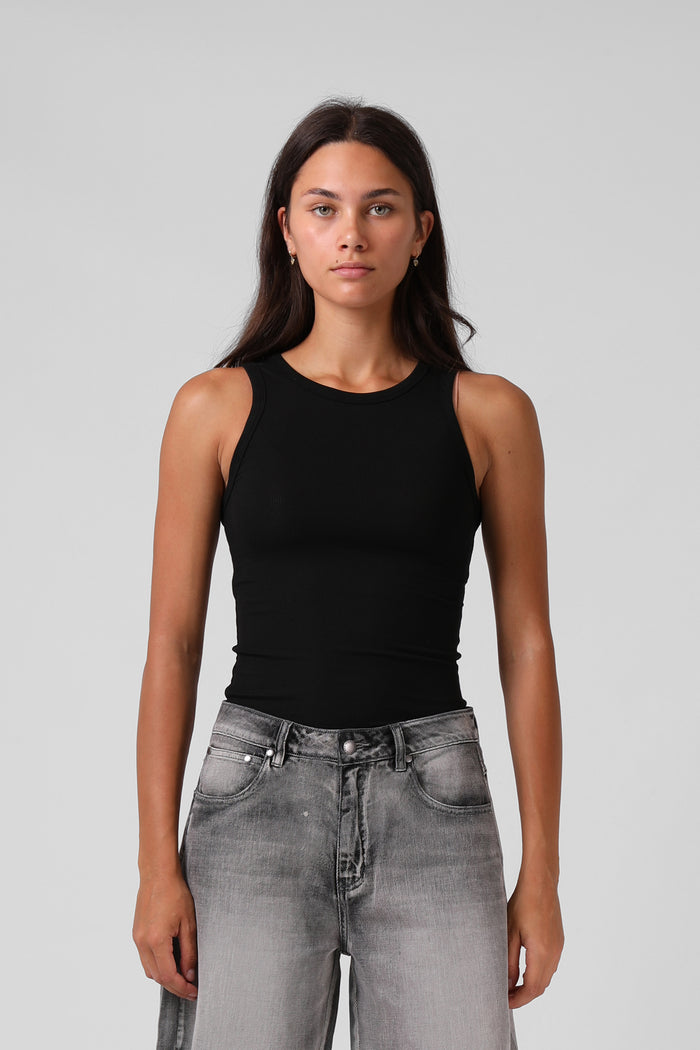 Ribbed Singlet - Black