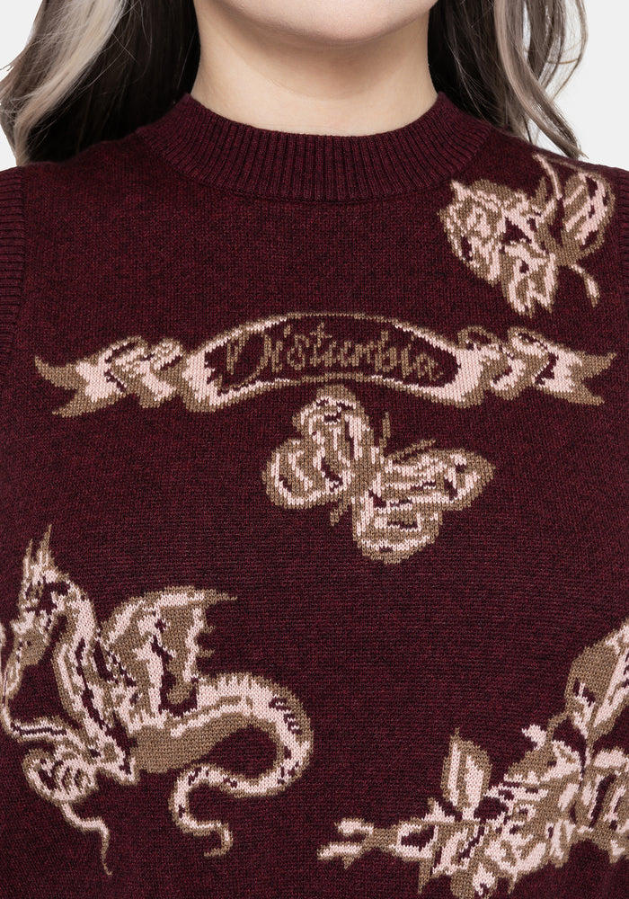 Rowana Dragon Printed Backless Knit Vest