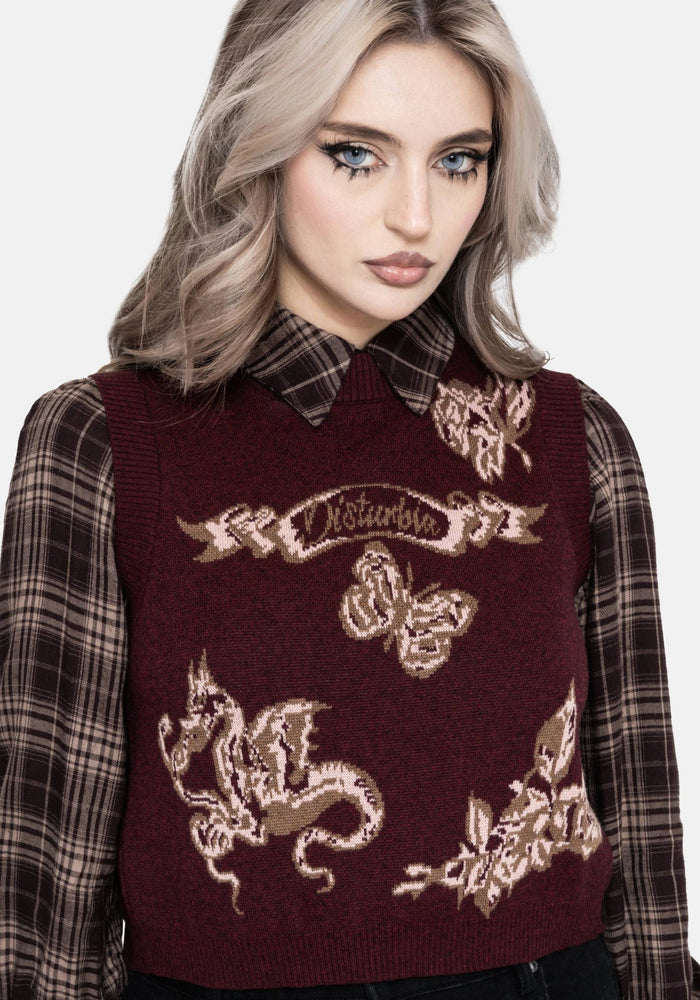 Rowana Dragon Printed Backless Knit Vest