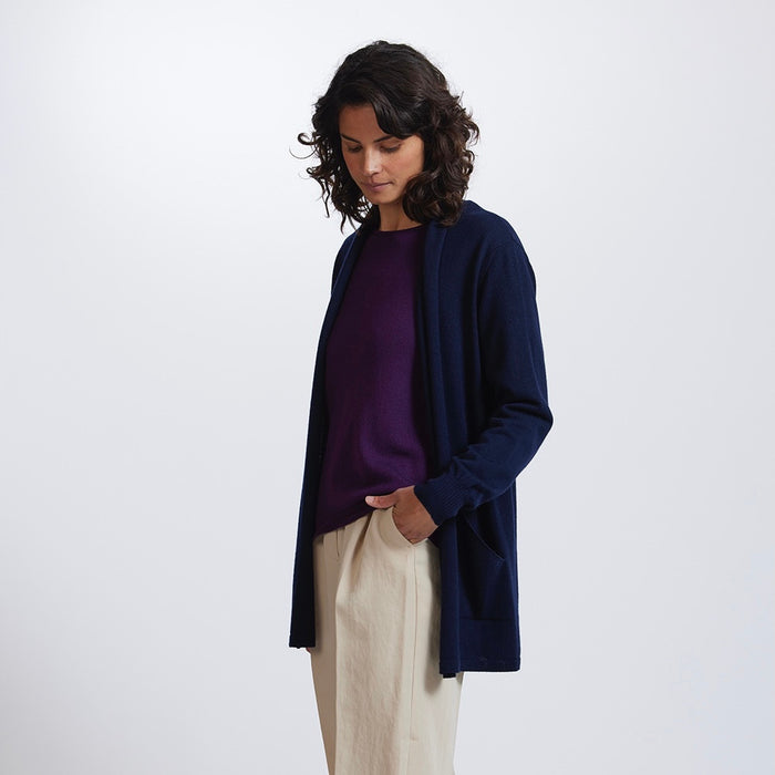 Royal Merino - 100% Merino Open Front Long Cardigan (RM2455) Light Navy.