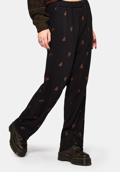 Ruin Fern Brown Embroidery Wide Leg Trouser