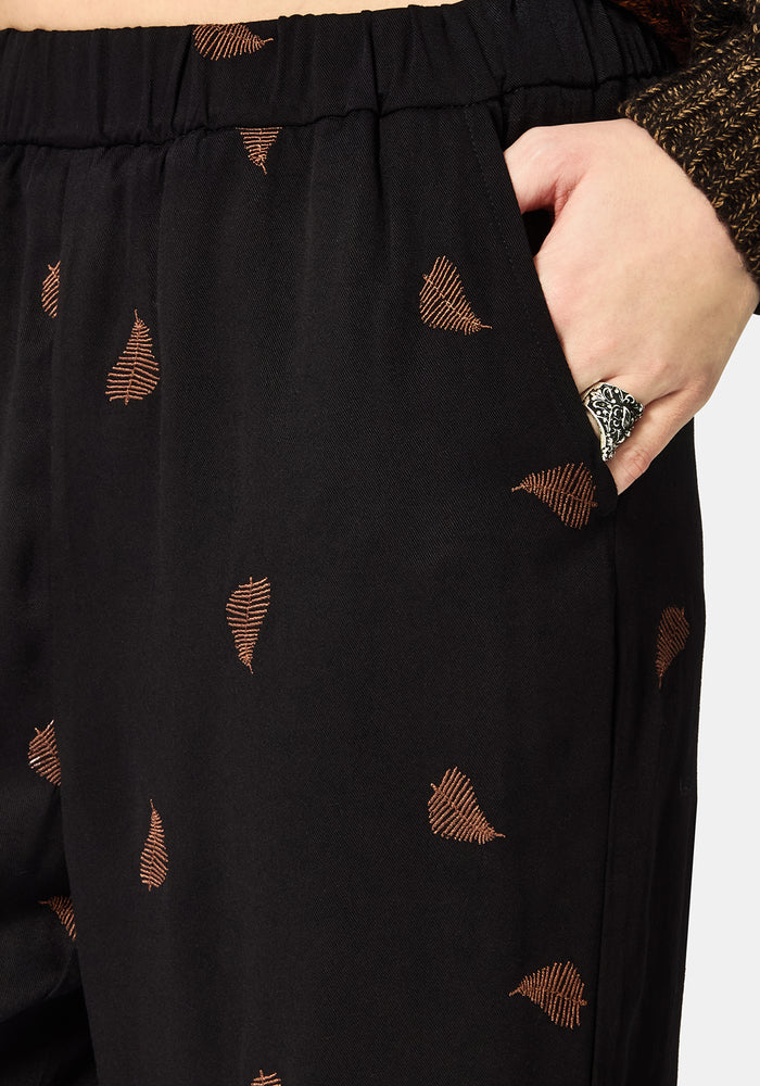 Ruin Fern Brown Embroidery Wide Leg Trouser
