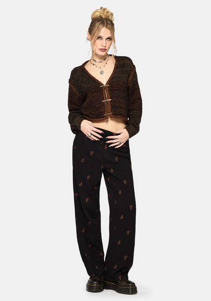 Ruin Fern Brown Embroidery Wide Leg Trouser