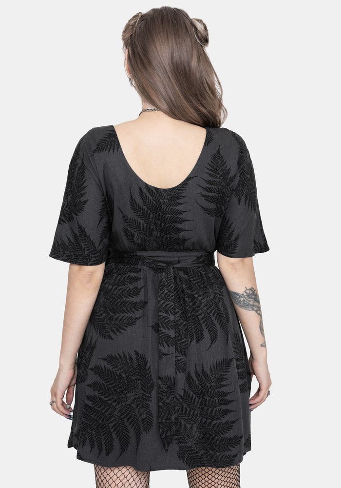 Ruin Fern Printed Tie Back Mini Dress - Grey